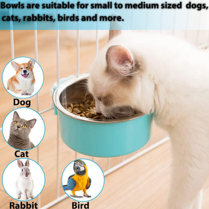 Mechpia 2 Pieces Crate Dog Bowl, Removable Stainless Steel Pet Kennel Hanging Food Water Feeder Bowl Cage Coop Cup for Puppy Medium Dog Cat Rabbit Ferret Bird (Blue,Green)3