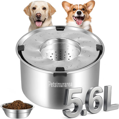 Set of 2 Dog Water Bowl Stainless Steel 5.6L/190Oz No Spill Water Bowls 1.5 Gal Large Capacity No Splash Slobber Stopper Slow Drinking Spill Proof Bowls for Messy Drinkers, Including Pet Food Bowl1