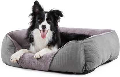 MIXJOY Dog Bed for Large Medium Small Dogs, Rectangle Washable Sleeping Puppy Bed, Soft Calming Cat Beds for Indoor Cats, Orthopedic Pet Sofa Bed, Anti-Slip Bottom with Multiple Size (20'', Grey)11