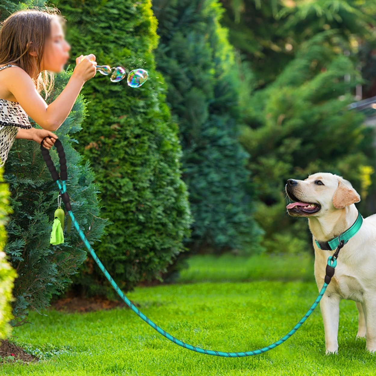 dynmeow-reflective-dog-collar-and-leash-set-for-large-dogs-teal-soft-neoprene-padded-6ft-climbing-rope-ideal-for-daily-outdoor-walking-or-indoor-wearing-night-visible-for-safety