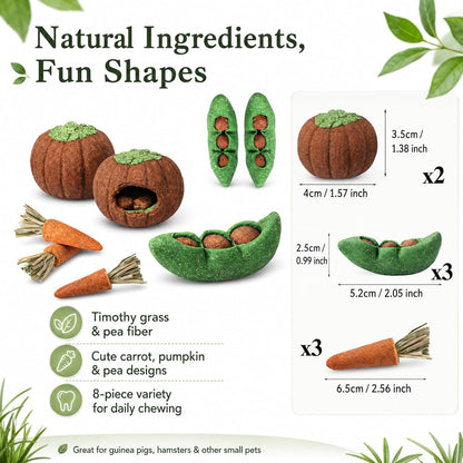 HERCOCCI 8Pcs Guinea Pig Chew Toys, Hamster Toys Prevent Excessive Teeth Growth Natural Vegetables Carrot and Timothy Grass for Guinea Pig Rabbit Chinchillas Gerbil7