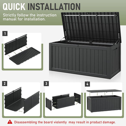 Outdoor Storage Box, 150 Gallon Large Outdoor Resin Deck Box, Storage Waterproof Boxes Lockable Lid for Garden Tools, Pool Supplies, Patio Furniture and Cushions, Black8