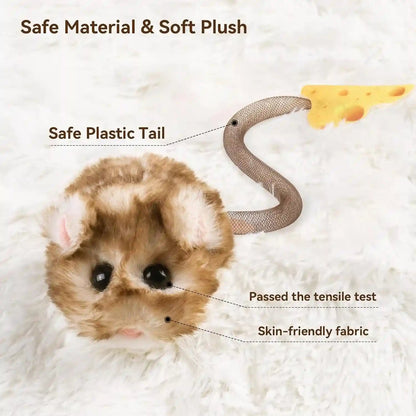 Migipaws Interactive Migimouse Cat Toy 360° Rolling & Spin with Mesh Plastic Tail for Indoor Cats Smart Motion Sensor, Realistic Squeak, Rechargeable Plush Kitten Toy(Brown Long)5