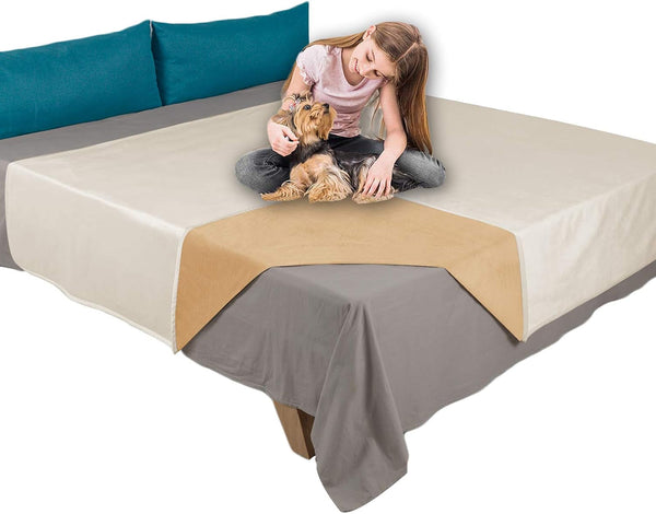 Ameritex Pet Bed Blanket Reversible 100% Waterproof Velvet Super Soft for Sofa and Bed (82X102 Inches, Cream+Sand)7