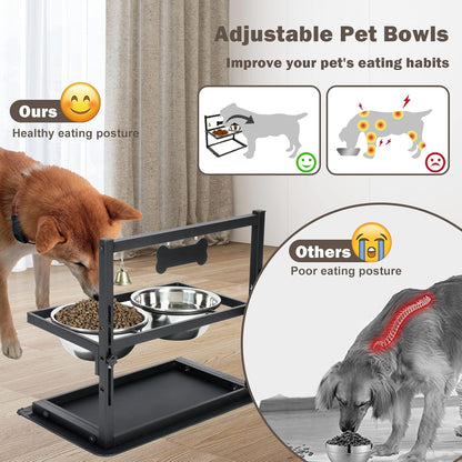 Elevated Dog Bowls with Slow Feeder for Large Dogs – Adjustable Raised Stand with 2 Stainless Steel Bowls & Spill-Proof Mat, Non-Slip Dog Feeder for Large & Medium Dogs (Black)5