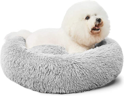 HACHIKITTY Calming Donut Cuddler Dog Bed, round Fluffy Pet Bed with Sewn-In Cushion for Large Dogs,Washable, Large, Taupe, 30''14