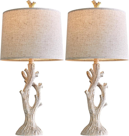 Farmhouse Table Lamps Set of 2 for Living Room Bedroom Bedside Tree Lamp Nightstand End Table 25" Lamps Vintage Natural Style8