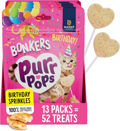 Bonkers Purrpops Birthday Edition Freeze-Dried Chicken Flavored Lollipop Cat Treats, 4 Pieces (Pack of 13)1