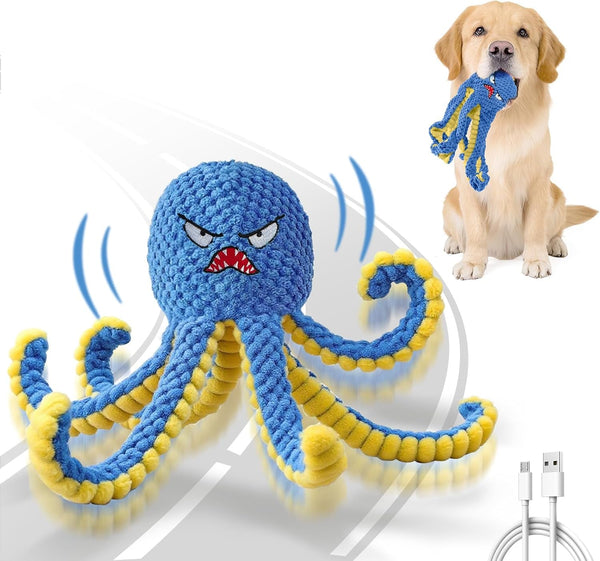 Interactive Dog Toys Octopus,Durable Automatic Jumping Dog Toy to Keep Them Busy,Squeaky Moving Tug of War Doggie Toy,Usb Rechargeable,Not for Aggressive Chewers (Blue)1