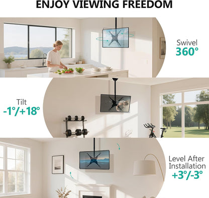 Ceiling TV Mount for Most 26-65 Inch LCD LED 4K Tvs, up to 110 Lbs | Hanging Pole Ceiling Mount TV Bracket for Home Gym Patio Gazebo, Full Motion with Tilt, Swivel, Max VESA 400X400Mm (CM2665)4