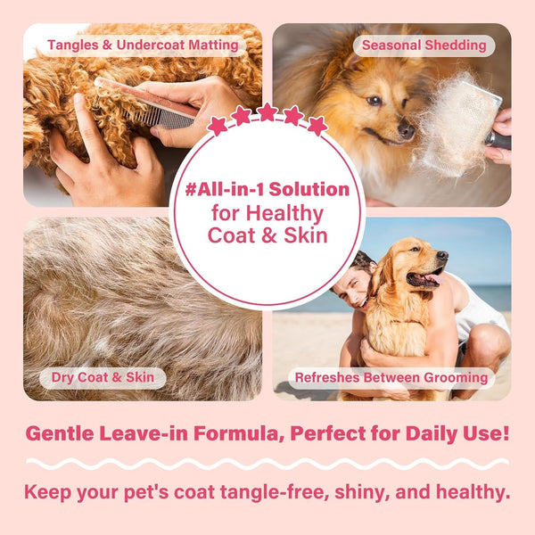 Dog Detangler & Dematting Spray - Leave-In Conditioner, Classic Powdery Scent | Infused with Coconut Oil, Jojoba Oil, and Squalane for Easy, Tangle-Free Grooming - 3.38 Fl. Oz5
