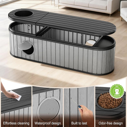 Cat Litter Box Enclosure for Multi-Cat Homes, Hidden Litter Box Furniture for Indoor, Kitty Cabinet with Bench, Easy to Clean, Versatile Design4