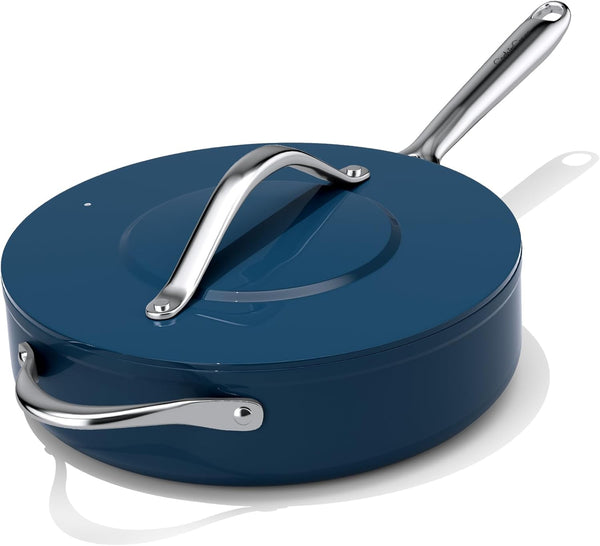 Premium Ceramic Sauté Pan with Lid, 4.5 QT Nonstick Deep Pan | for Healthy Everyday Cooking, PFAS & PTFE Free, Induction Compatible, Oven Safe up to 500°F, Stay-Cool Handle, Navy Blue1