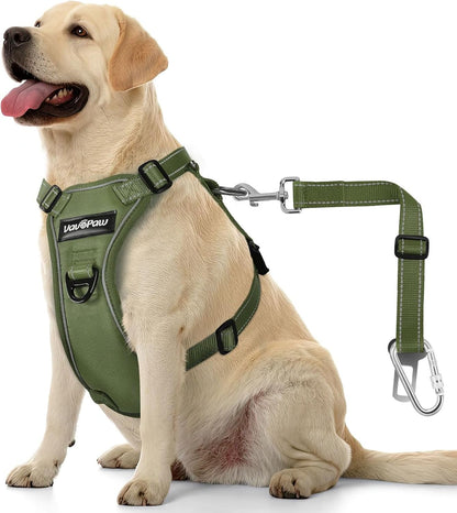 Vavopaw Dog Seat Belt Vest Harness for Car,2 in 1 Seatbelt Buckle | Soft Breathable Mesh,Adjustable Buckle,Nylon,Heavy Duty Pet Safety Seat Belts for Small Medium Large Pets,Black,L7
