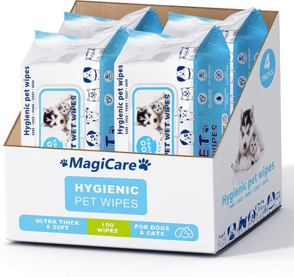 MAGICARE Pet Wipes – 400 Pcs Dog Wipes – 8X8 Inch Unscented Dog Paw Cleaner Wipes for Body, Ears, Face, and Skin – Ultra Thick & Soft with Hypoallergenic Formula – Ideal Pet Wipes for Dogs & Cats1