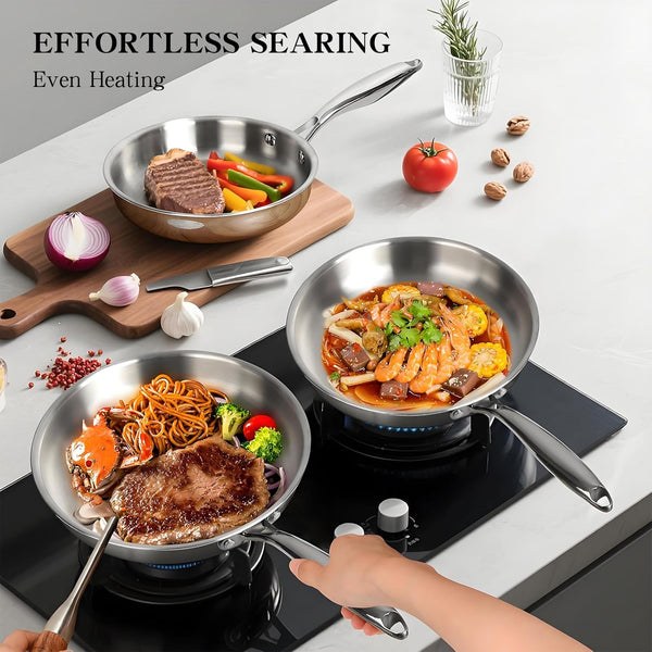 Stainless Steel Cookware Set, 3 Ply 17 Piece Stainless Steel Pot and Pan Set, Oven Dishwasher Safe | Induction Compatible Frying Pans, Saucepans, Saute Pan & Stock Pot, PFOA, PTFE & PFOS Free4