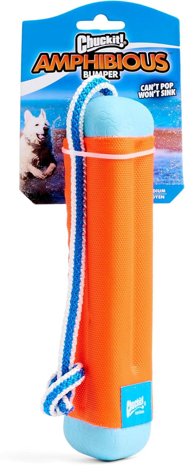 Chuckit! Amphibious Bumper Fetch Stick Toy for Dogs - Floats in Water - Interactive Dog Toys to Keep Them Busy - Tough Rubber, Nylon, and Foam - Non-Slip Rope Handle - Size Medium - Assorted Colors6