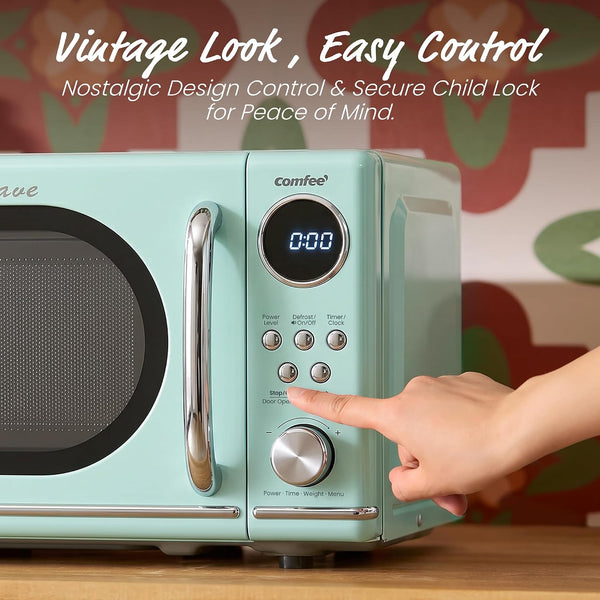 COMFEE' Retro Countertop Microwave Oven, 0.7 Cu.Ft., 700W, Green | 11 Power Levels, 6 Presets, Child Lock, Mute, for Apartment, Dorm, Office4