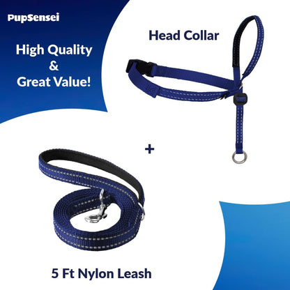 Headcollar for Dogs, Extra Soft Padded, Reflective, No Pull Dog Collar, Gentle Leader for Dogs with Durable Nylon Leash, Padded Handle - Navy Blue (Large)3