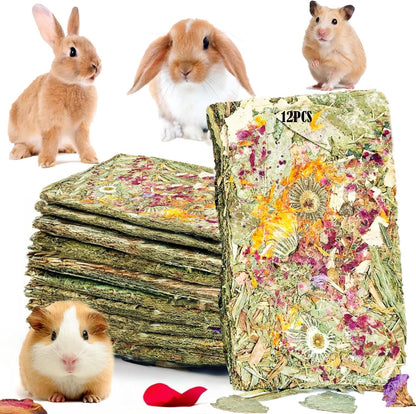 Rabbit Chew Toys 12Pcs Timothy Hay Treats Bunny Herbal Flower Snack | Timothy Hay Chew Toys with Herbal Flowers - Crispy Snacks for Small Pets Teeth1