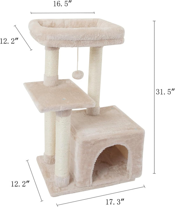 Cute Cat Tree Kitten Cat Tower Condo Cat Furniture Sisal Scratching Posts B | FISH&NAP for Indoor Jump Platform Activity Center Play House Beige8