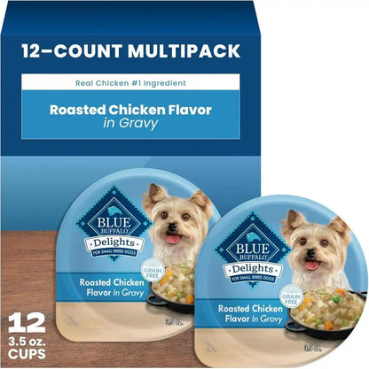 Blue Buffalo Delights Variety Pack Natural Grain Free Wet Dog Food for Small Breed Dogs (Filet Mignon Flavor & New York Strip Flavor) in Gravy with Natural Ingredients, 3.5-Oz. Each (12 Cups)12