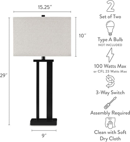 Signature Design by Ashley Aniela Table Lamp Set of 2, 29-Inch, Bronze | Solid Metal Base with a Rectangular Fabric Shade, Versatile 3 Way Lamps for Living Room Spaces and Narrow End Tables9