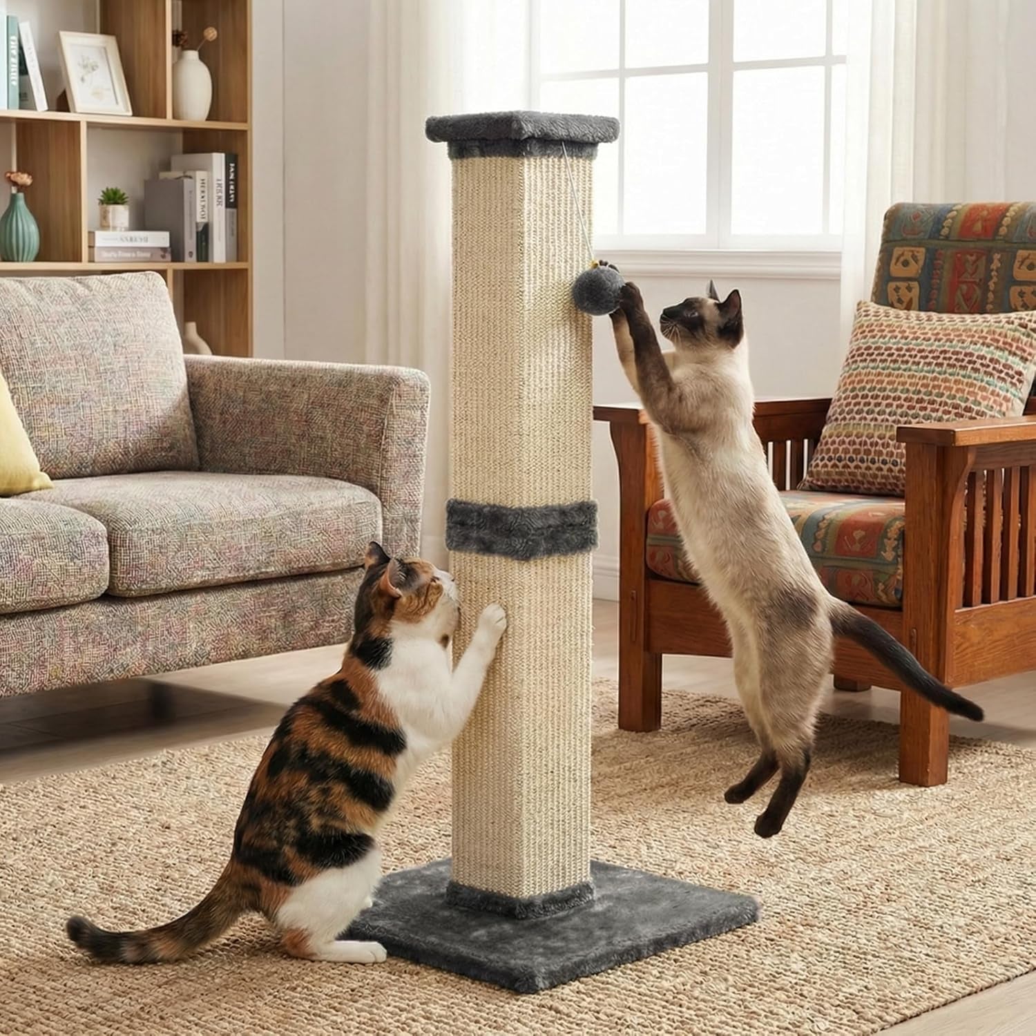 fansafurn-tall-cat-scratching-post-32-heavy-duty-and-thick-scratching-post-scratching-post-for-adult-cats-thick-sisal-rope-with-hanging-ball-grey