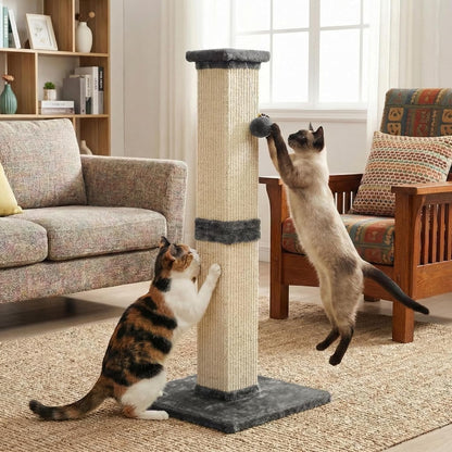Fansafurn Tall Cat Scratching Post, 32'' Heavy Duty and Thick Scratching Post, Scratching Post for Adult Cats, Thick Sisal Rope with Hanging Ball, Grey9