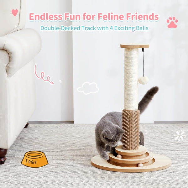 Made4Pets Cat Scratching Post for Indoor Cats with Self Groomer, 23" | Cat Scratcher with Natural Sisal Rope, Stable Base and Interactive Ball Track, Cat Toys for Kittens and Small Indoor Cats9