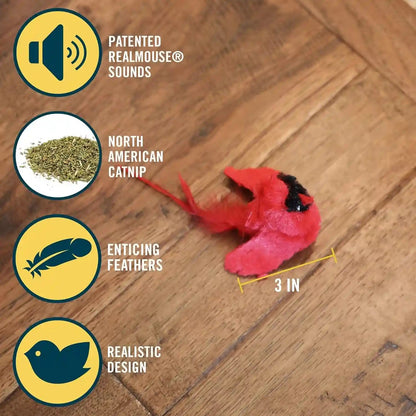 Ourpets Play-N-Squeak Real Birds Interactive Cat Toys with Catnip (Cat Toys for Indoor Cats; Catnip Toy for Cats with Bird Chirping Electronic Sound and Feather)3