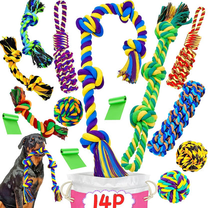 SHARLOVY Large Tough Chew Toys for Aggressive Chewers Large Breed,Heavy Duty Dental Rope Toys Kit for Medium Dogs,5 Knots Indestructible Cotton Puppy Teething Chew Tug Toy Set of 914