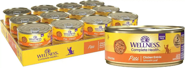 Wellness Complete Health Pate Adult Canned Wet Cat Food, Natural, Protein Rich, Grain Free, Chicken Entrée Recipe, 3 Oz, Pack of 24 Cans19