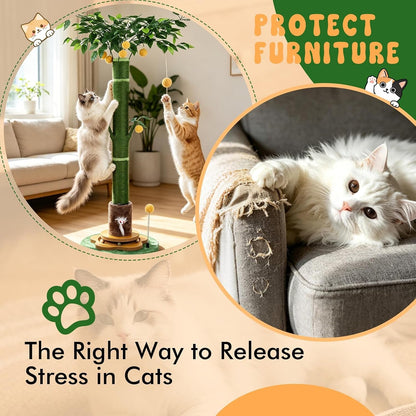 47'' Extra Tall Cat Scratching Post, Cute Cat Scratching Post for Indoor | Heavy Duty Vertical Scratcher with Natural Sisal Rope, Cat Toy Mouse, Balls Track Toy, Hanging Ball6