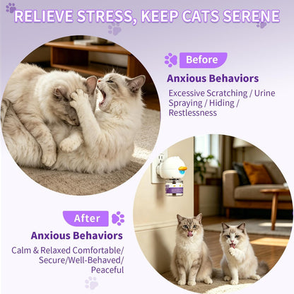 Cat Calming Diffuser Kit with 2 Diffusers & 4 Refills (48Ml Each), Cat Pheromones Calming Diffuser for Cat Anxiety Relief, Stress Reduction & Behavior Support, 30-Day Refills, Suitable for All Cats3