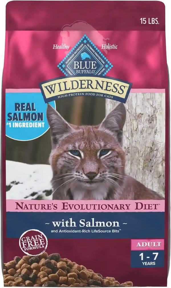 Blue Buffalo Wilderness with Salmon Natural High-Protein Grain-Free Dry Food for Adult Cats, Real Salmon First, Antioxidant-Rich Lifesource Bits Support Immunity, Promotes Strong Muscles, 5 Lbs.18