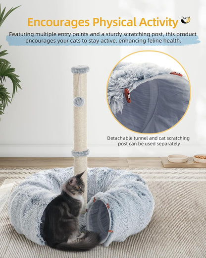 Aechonow 3-In-1 Cat Tunnel Bed, 34'' Cat Scratching Post for Indoor Cats | Fluffy Peekaboo Donut Hideout Toy for Pets, Rabbit, Ferret5