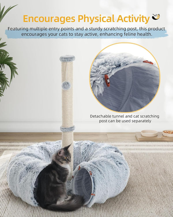 Aechonow 3-In-1 Cat Tunnel Bed, 34'' Cat Scratching Post for Indoor Cats | Fluffy Peekaboo Donut Hideout Toy for Pets, Rabbit, Ferret5