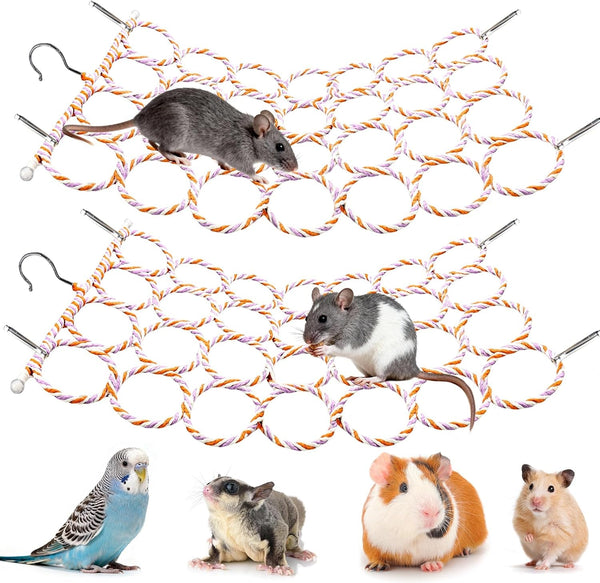 Rat Climbing Rope Net Toy for Cage, Hanging Swing Toy (Random Color) | Multifunctional Small Pet Activity Toy Works as Hemp Perch, Rope Ladder, Bridge and Hammock for Rats, Birds to Climb and Rest6