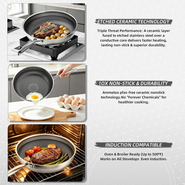 7 Pcs Stainless Steel Nonstick Pots and Pans Set | PFOA Free Cookware, Dishwasher and Oven Safe, Induction Compatible8