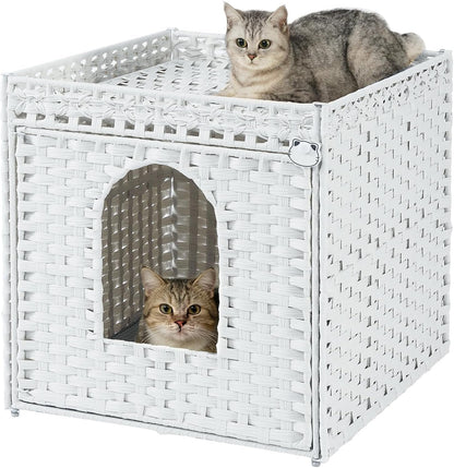 SETVSON Cat Litter Box Enclosure Furniture, Hidden Litter Box with Mat and Fence, Handwoven Rattan Cat House with Two S-Shaped Hooks for Living Room, Bedroom, 18.5 X 20.5 X 19.1 Inches (Natural)12