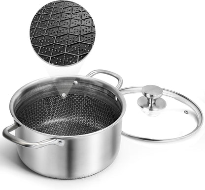 ™ Hybrid Nonstick 6 Quart Stainless Steel Stockpot with Glass Lid, Induction Stock Pot with Honeycomb Carving, Non-Stick Soup Pot Compatible with All Cooktops, Non-Toxic, Dishwasher & Oven Safe1