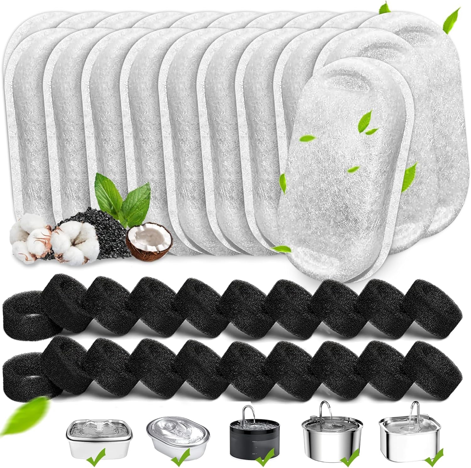cat-water-fountain-filters-20pack-cat-fountain-replacement-filters-for-stainless-steel-108oz-3-2l-67oz-2l-adjustable-water-flow-pet-water-fountain-dog-water-fountain-filters-10-filters-10-sponges