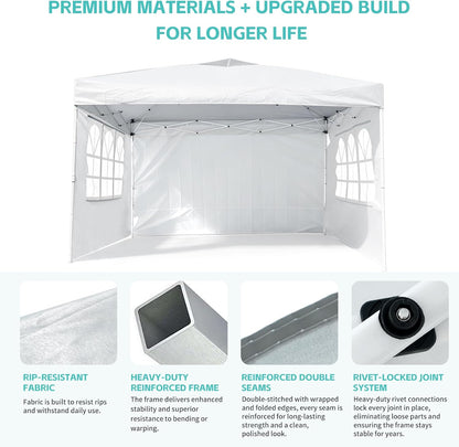 10X10 One Push Pop up Canopy Tent with Vented Roof, White | UPF 50+ UV Protection, 210D Waterproof Fabric, 3 Removable Sidewalls, Steel Frame, for Camping, Backyard Events7