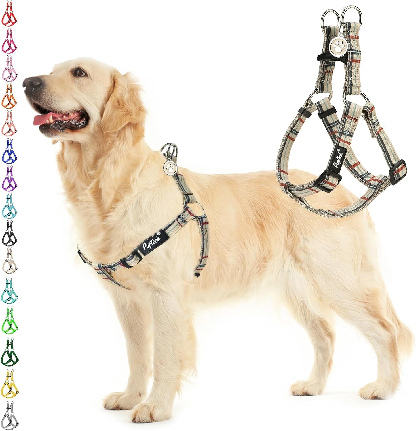 pupteck-no-pull-dog-harness-soft-adjustable-basic-nylon-step-in-puppy-vest-outdoor-walking-with-id-tag