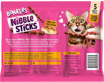 Bonkers Nibble Sticks Soft & Meaty Tender Chicken Flavor Cat Treats, 5 Sticks (Pack of 20)9