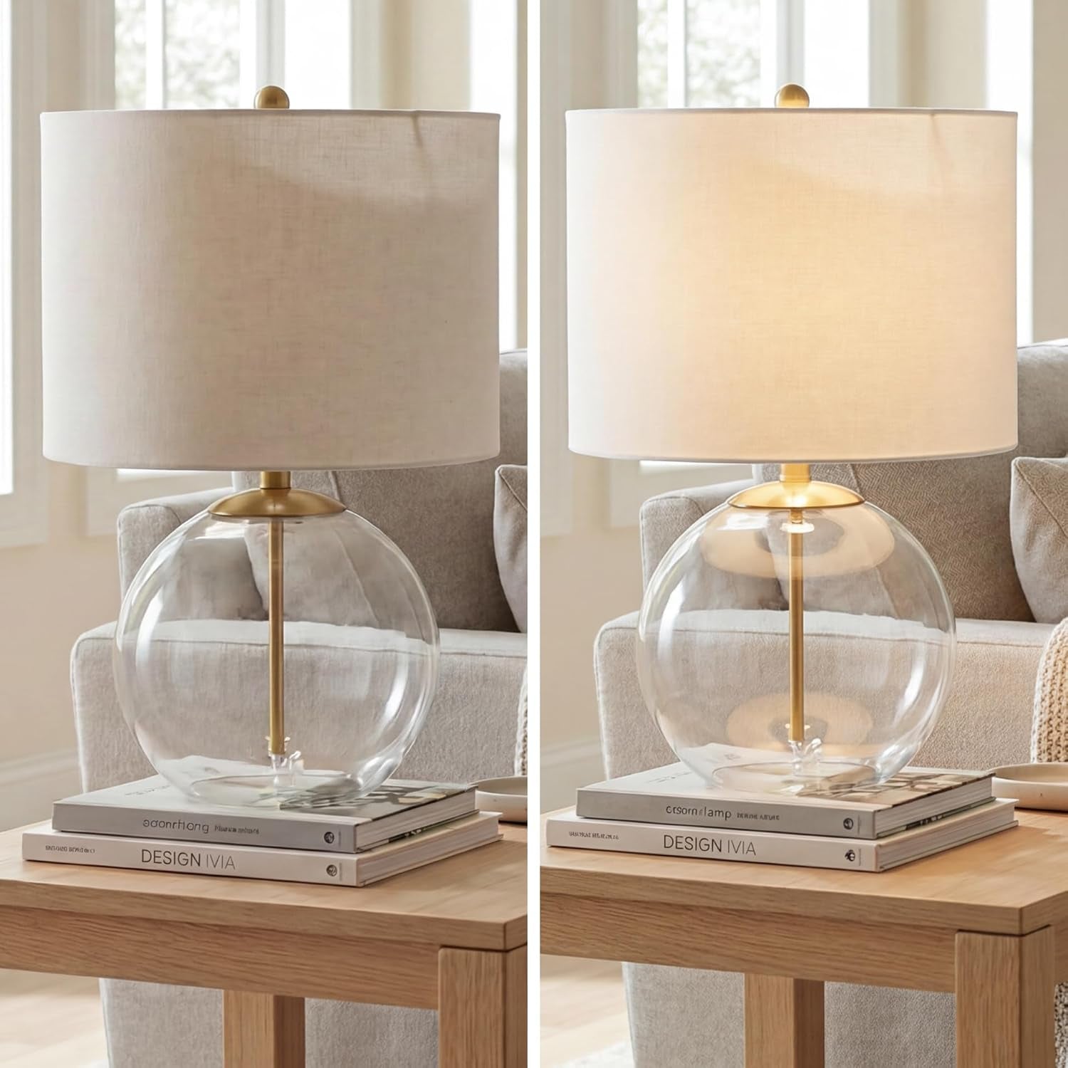 signature-design-by-ashley-glass-table-lamp-modern-bedside-clear-brass-white-fabric-drum-shade-compact-round-clear-glass-profile-for-modern-nightstands-samder-series