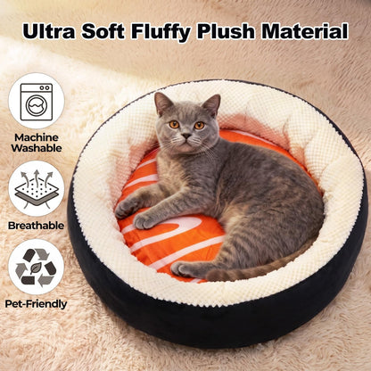 Sushi Cat Bed, Calming Small Dog Bed 21In, Washable | Anti-Anxiety Cuddler Bed for Kitten & Puppy, Ultra-Soft Plush Fur, Non-Slip Bottom, Machine Washable Cushion Pet Bed3