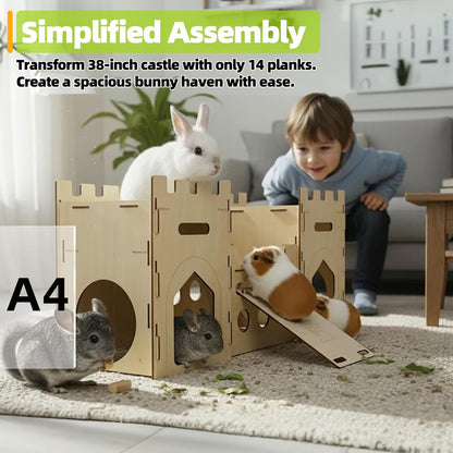 HIIMALEX Extra Large Wooden Bunny Castle House Multistory Climbing Tower Hideout Ventilated Sturdy Habitat for Rabbit Guinea Pig Chinchilla Ferret4