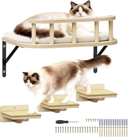 17" × 13" Large Cat Wall Shelves- Wall Climber Wooden Furniture Cat Shelf with Cushion and 3 Wide Perch Steps for Large Cats and Kittens Sleeping, Playing, Climbing1